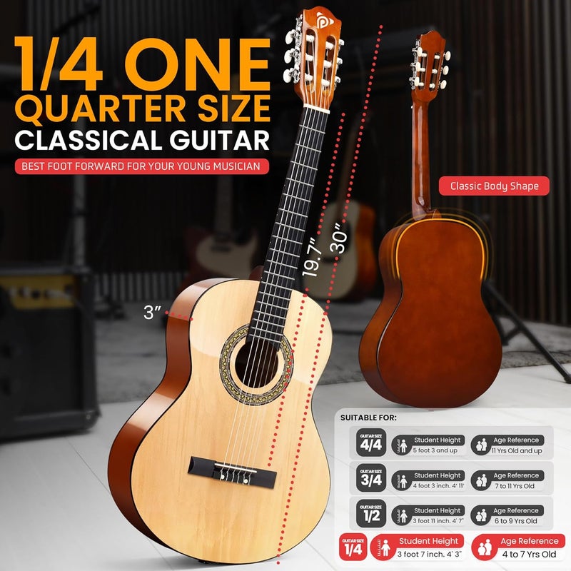Pyle Beginner Acoustic Guitar Kit, 1/4 Junior Size All Wood Instrument for Kids, Adults, 30" Natural Ash - Image 3